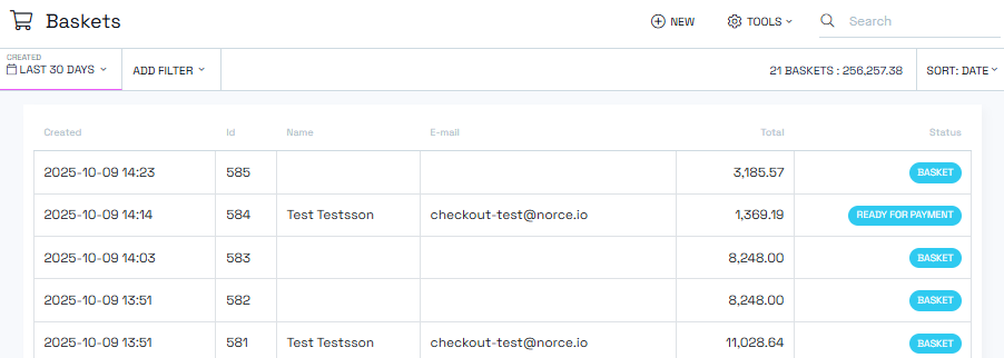 Basket list view