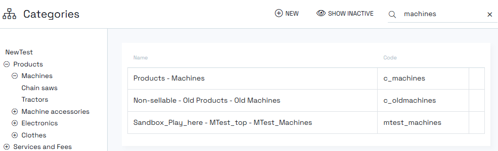 Listing categories page