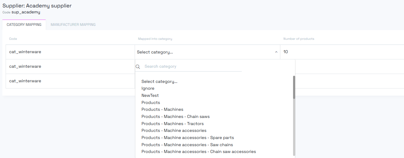 Category mapping interface
