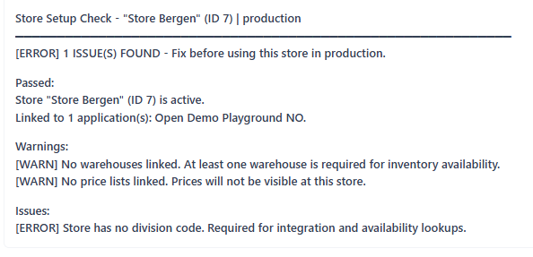 Example response from norce_config_check_store_setup