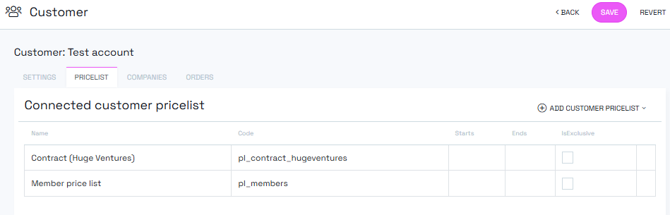 Connected price lists