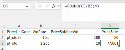 Price Ex VAT