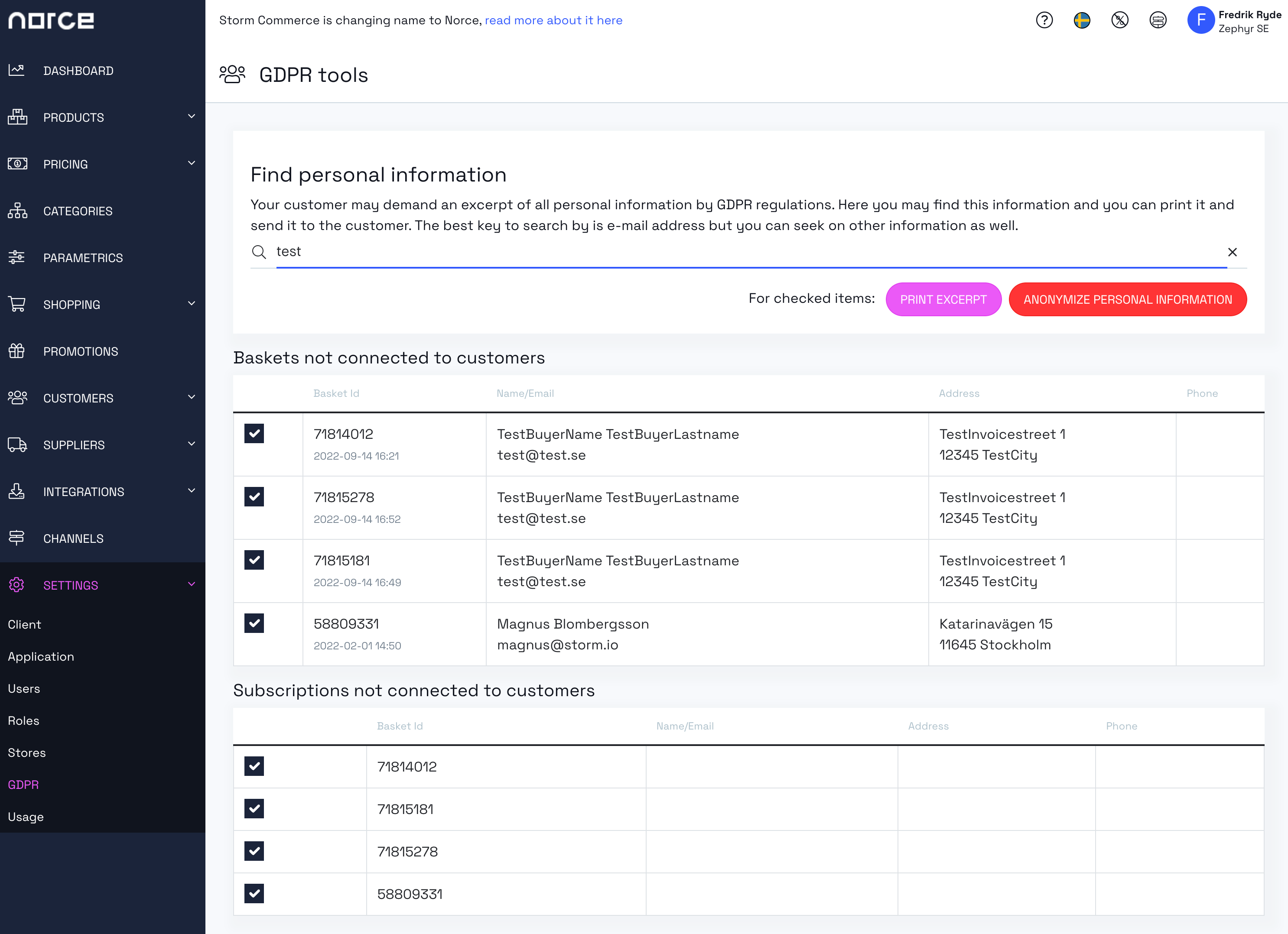 GDPR Extract data