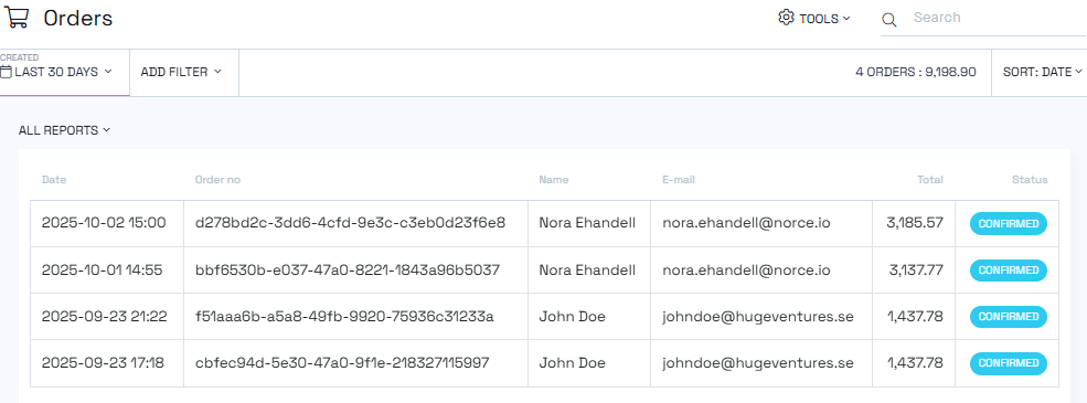 Order list view