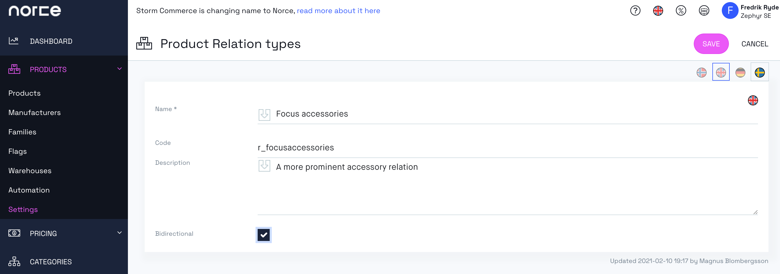 Product relation types