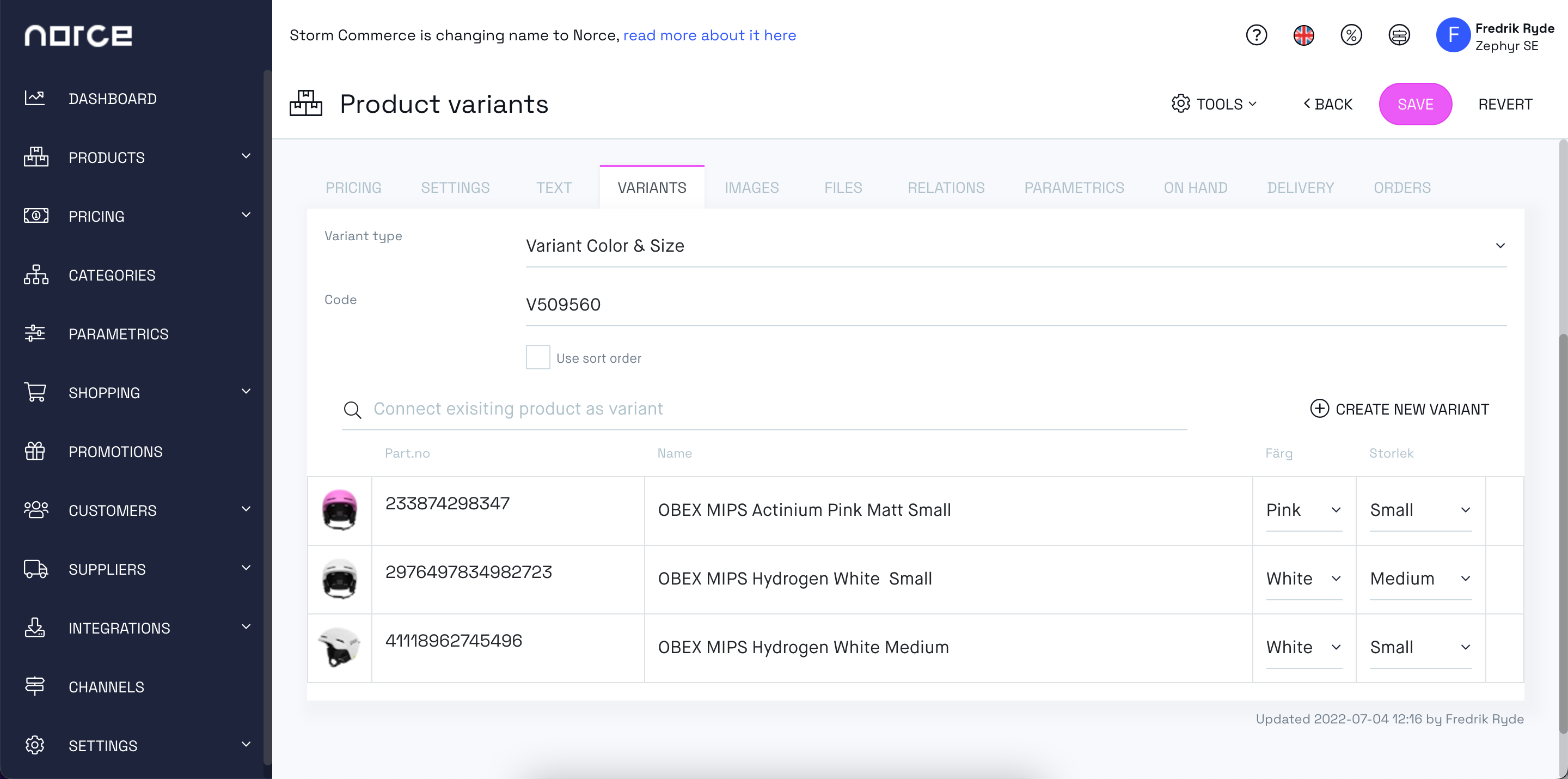 Adding variants