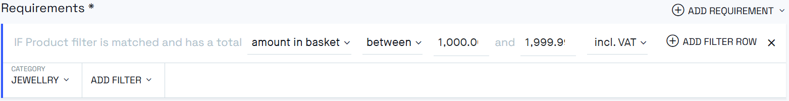 Promotion product filter based on amount