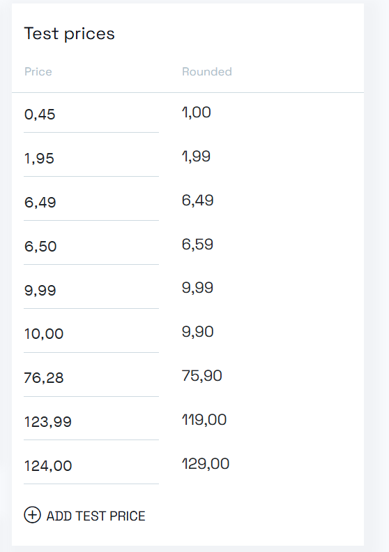 Rounding test prices section