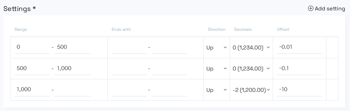 Example 2 rounding settings