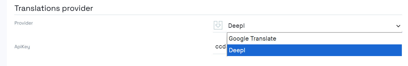 Translation provider section