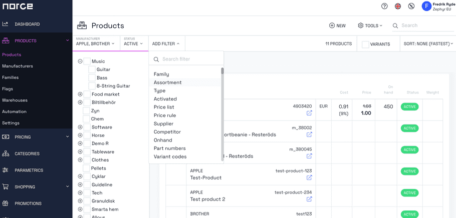 Product filter