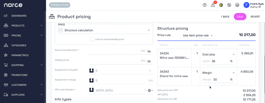 Bundle item price rule